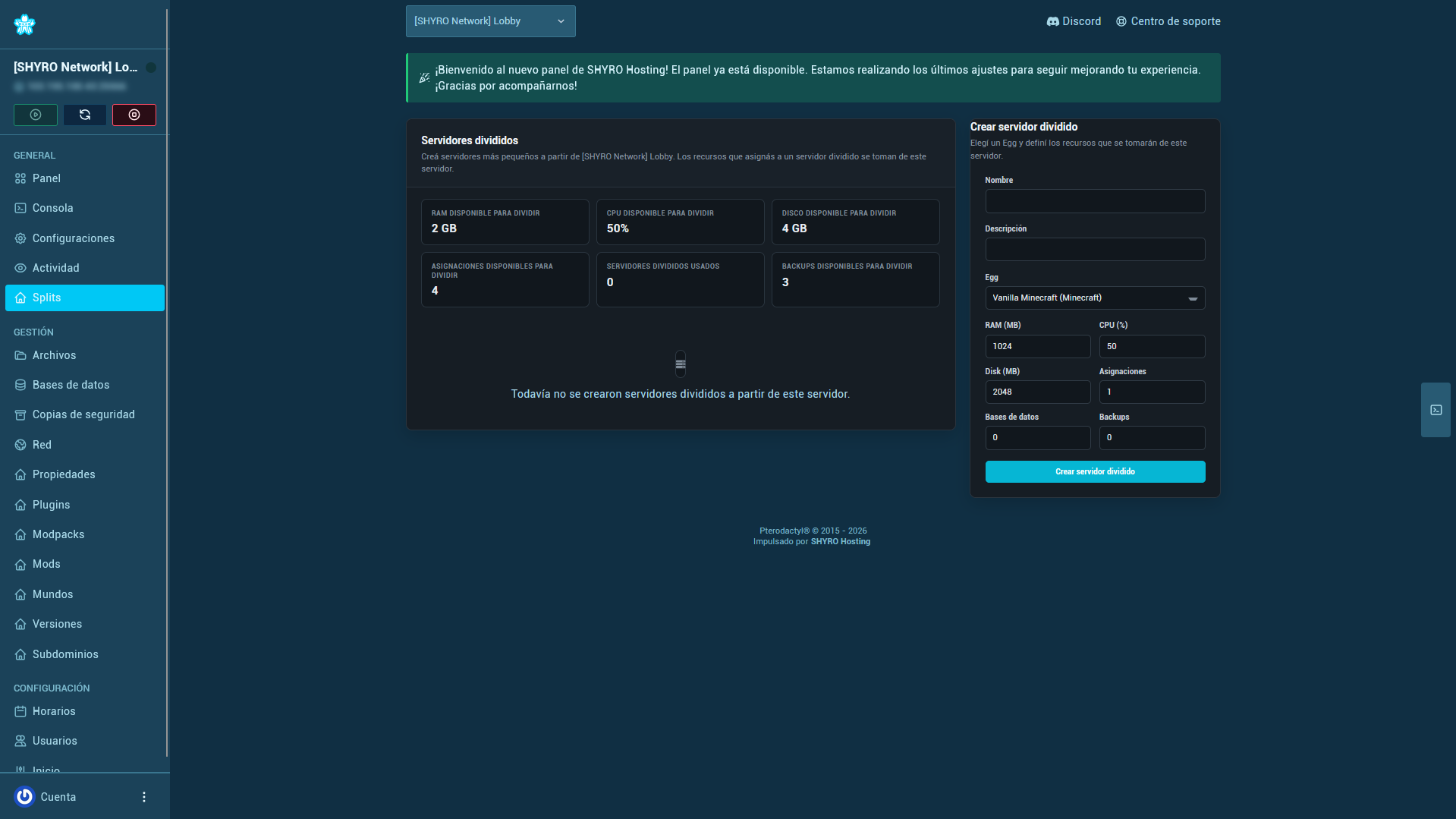 Server Splitter de SHYRO PANEL